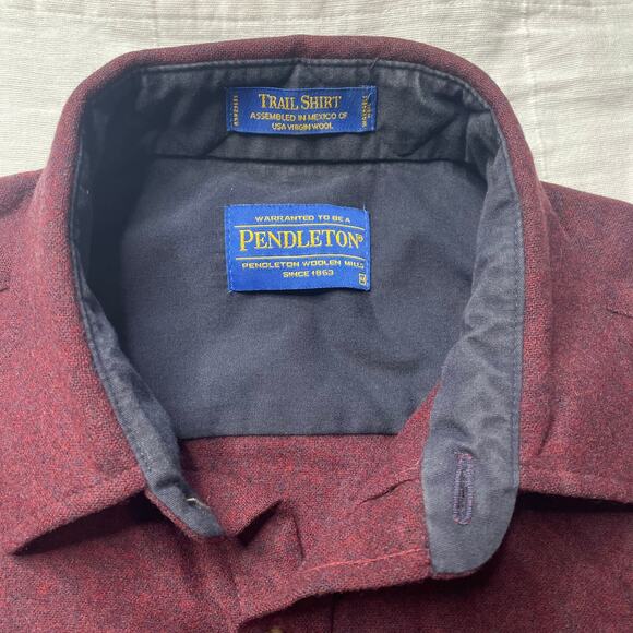 Pendleton Trail Shirt Burgundy Red Wool Button Up Medium Men's Elbow Patches - Picture 6 of 6